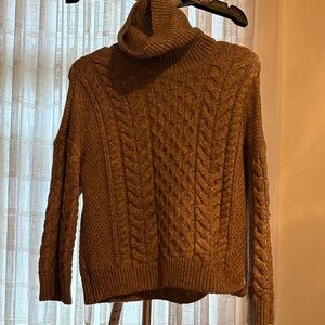 Cable Knit Turtleneck Sweater - Brown